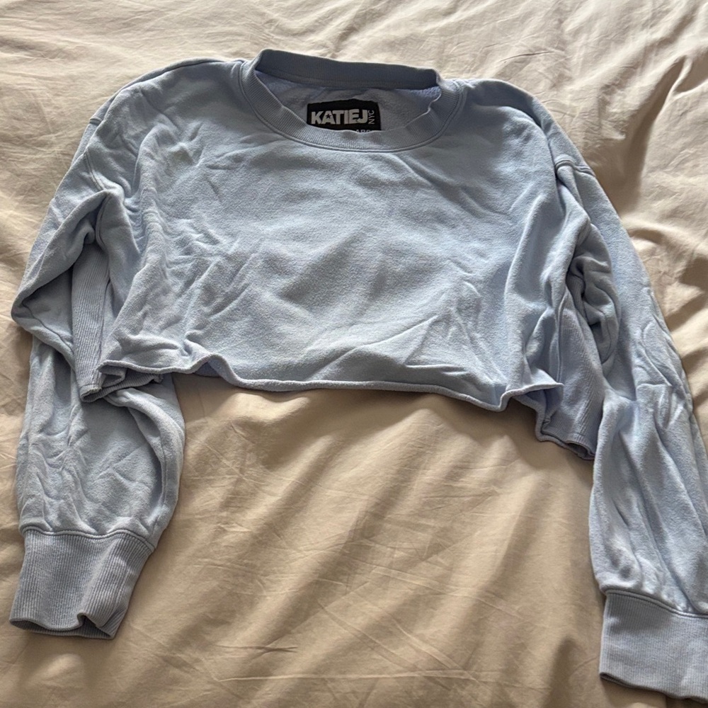 Katie J NYC Light Blue Cropped Sweatshirt